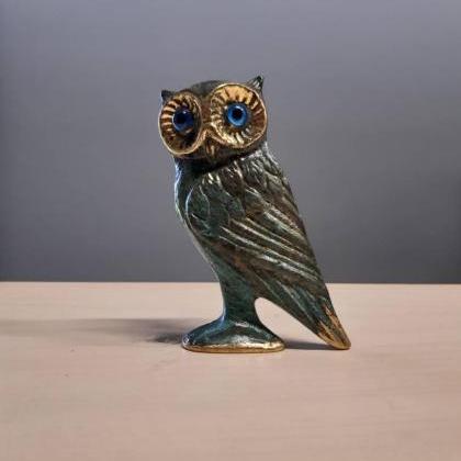 Bronze Athena Goddess Owl Sculpture Greek Handmade..