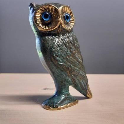 Bronze Athena Goddess Owl Sculpture Greek Handmade..