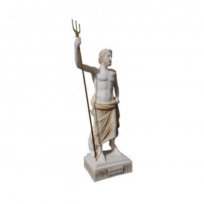 Poseidon Statue Greek Roman God Handmade Alabaster..