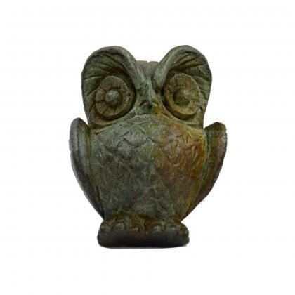 Bronzed Owl Sculpture Greek Handmade Mini Statue..