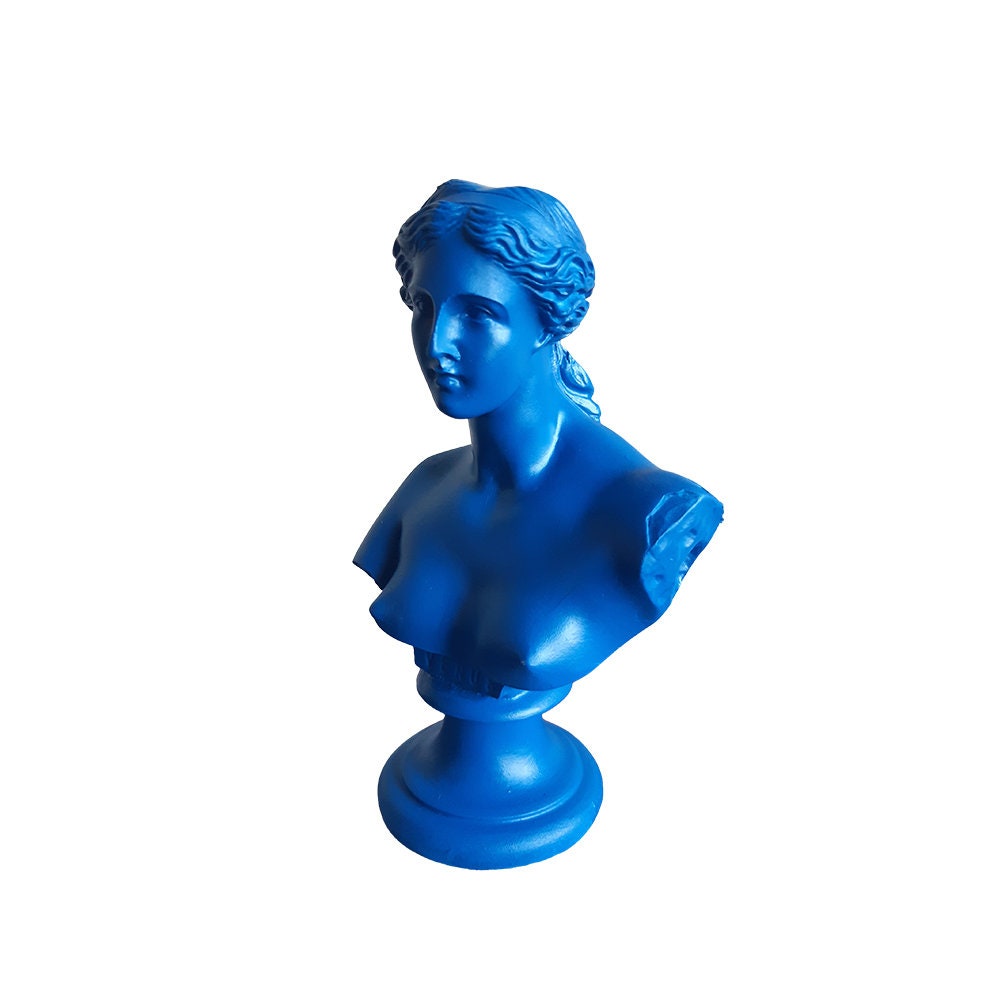 Venus Aphrodite Greek Roman God Bust Sculpture Greek Handmade Blue Statue 15cm