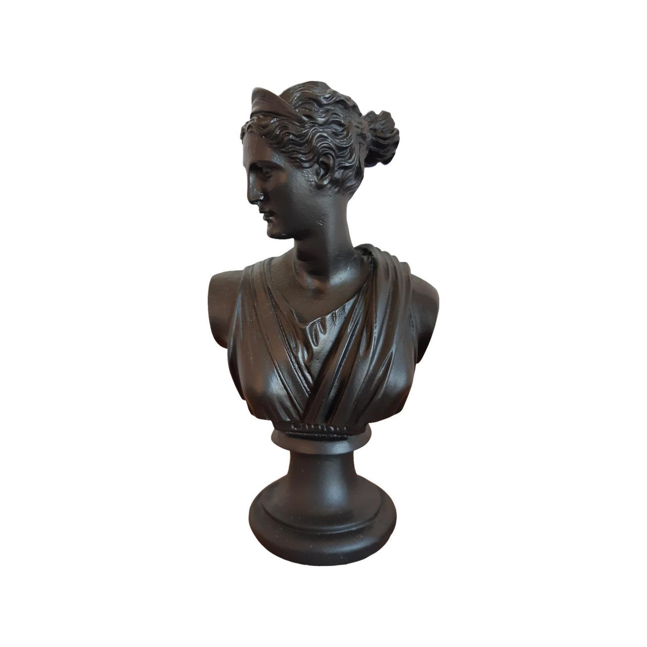 Artemis Diana Bust Statue - Handmade Alabaster Black Sculpture 15cm