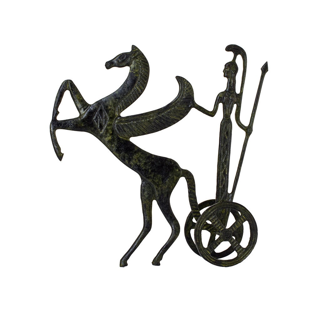 Athena Minerva Goddess And Pegasus Bronze Chariot Statue Ancient Greek Roman Handmade Craft Sculpture 19cm