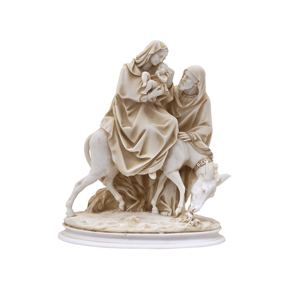 The Holy Family Sculpture Alabaster Greek Handmade Archaic Finish Statue 25cm