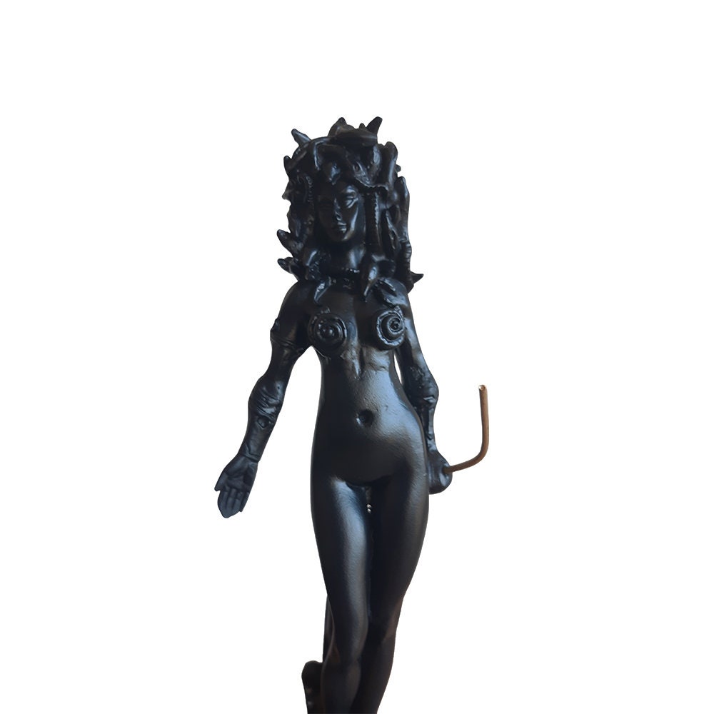 Medusa Gorgon Statue Handmade Greek Alabaster Mythology Monster Black Statue 23cm