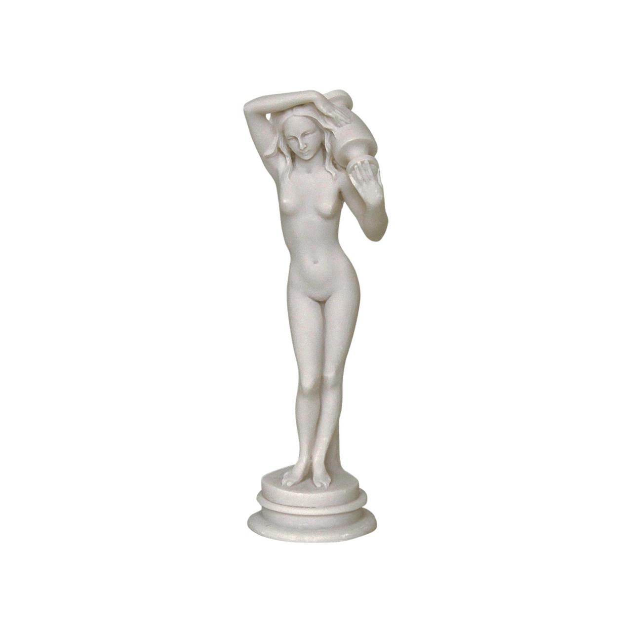 Nude Woman Statue Carrying Hydria Water Jar - Ancient Greek Handmade Alabaster Sculpture 25cm