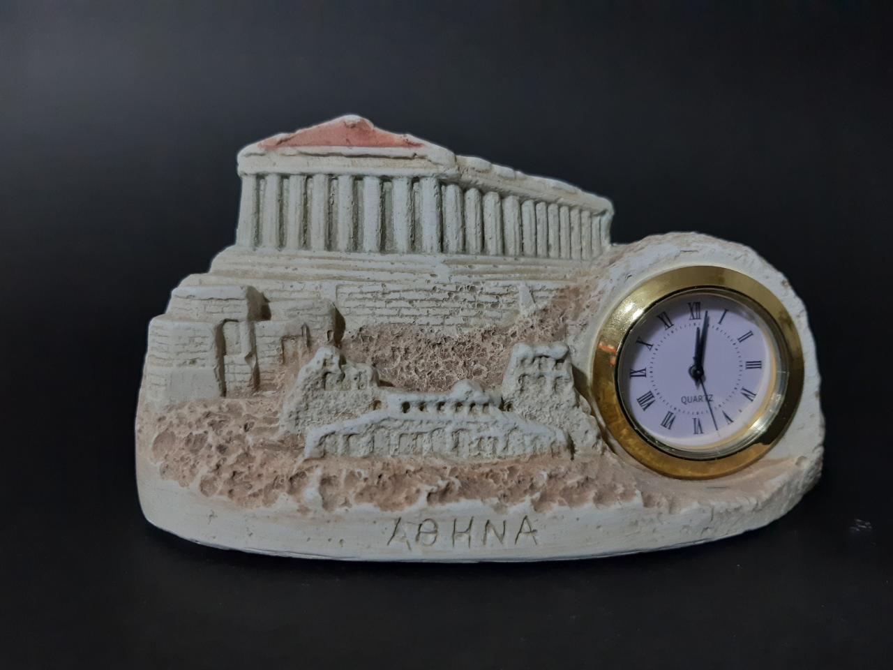 Table Clock Parthenon Of Acropolis Replica Sculpture Ancient Greek Handmade Clock Statue 12cm