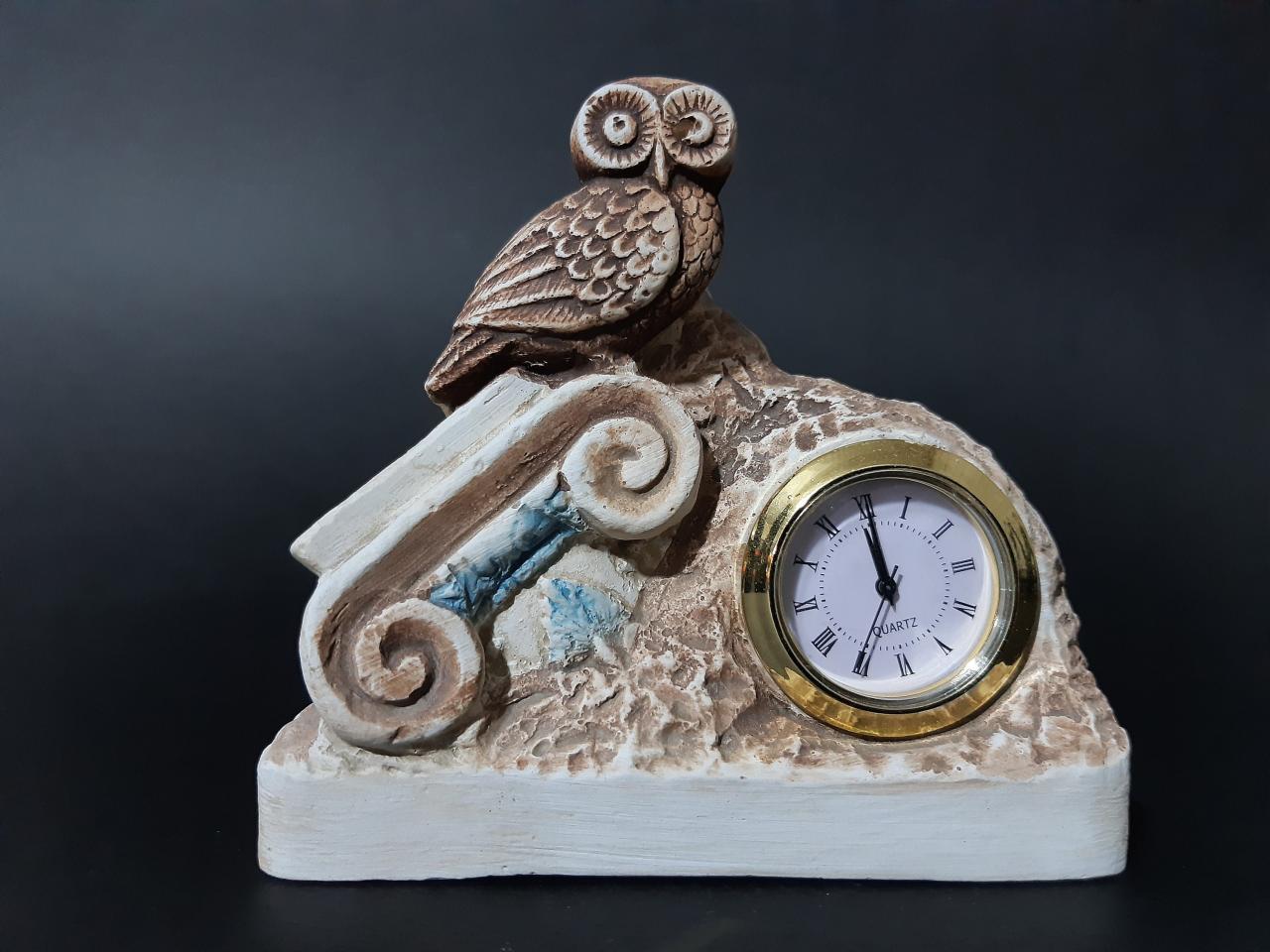 Table Clock Greek Owl And Column Sculpture Ancient Sculpture