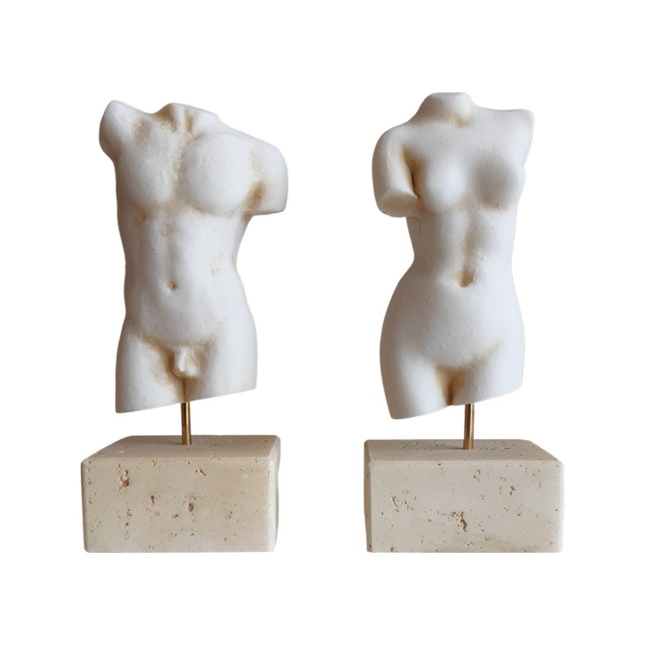 Set Nude Aphrodite Goddess And Hermes God Greek Handmade Alabaster Statue 16cm