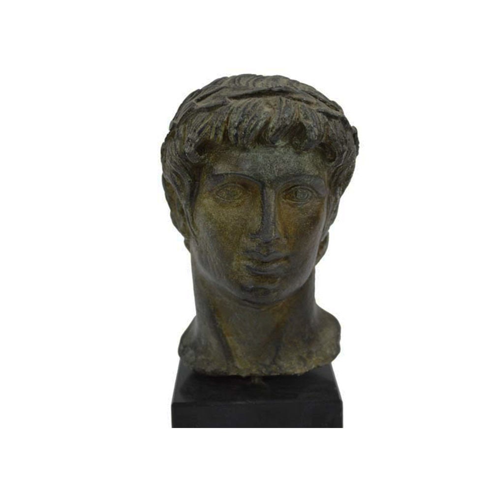 Apollo Greek Roman God Bust Head Sculpture Handmade Alabaster Ancient Bronze Statue 17cm