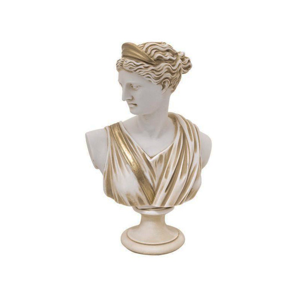 Artemis Diana Bust Statue Greek Roman Mythology Handmade Alabaster Archaic Color Head Sculpture 23cm