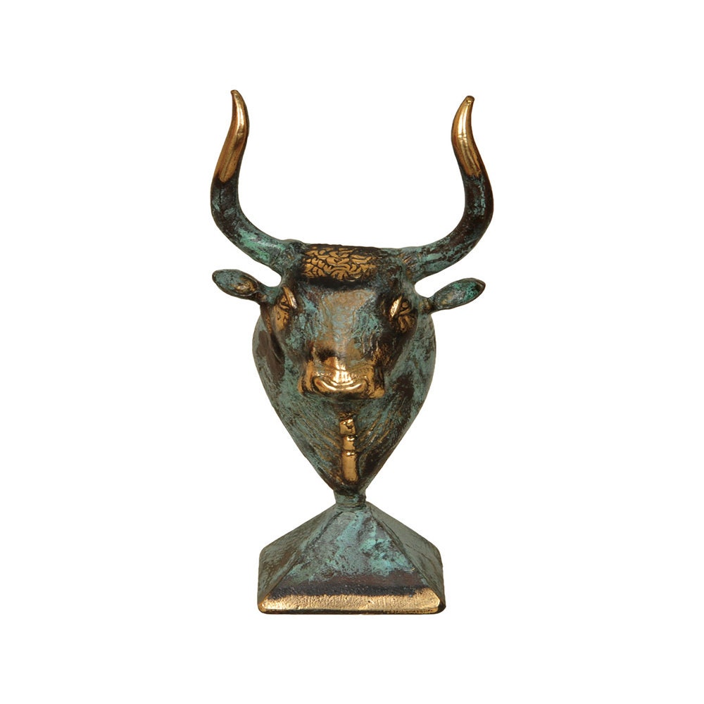 Minoan Bullhead Bronze Sculpture Ancient Greek Mythology Handmade Museum Replica Statue 17cm