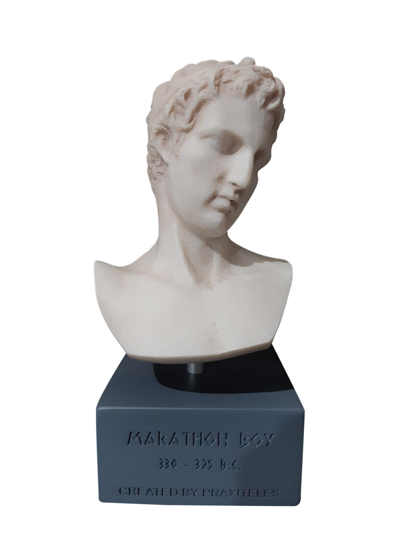 The Marathon Boy Bust Head Sculpture - Ancient Greek Handmade Alabaster Statue 18cm