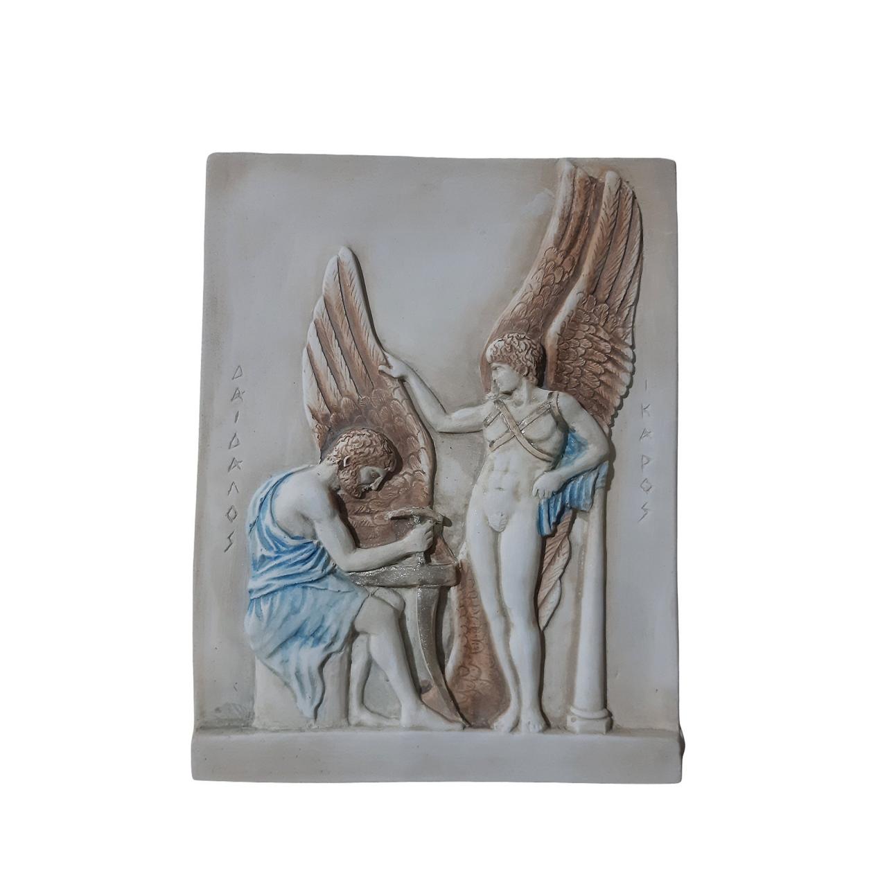 Dedalos And Icarus Sculpture Greek Handmade Alabaster Wall Art Statue 25cm