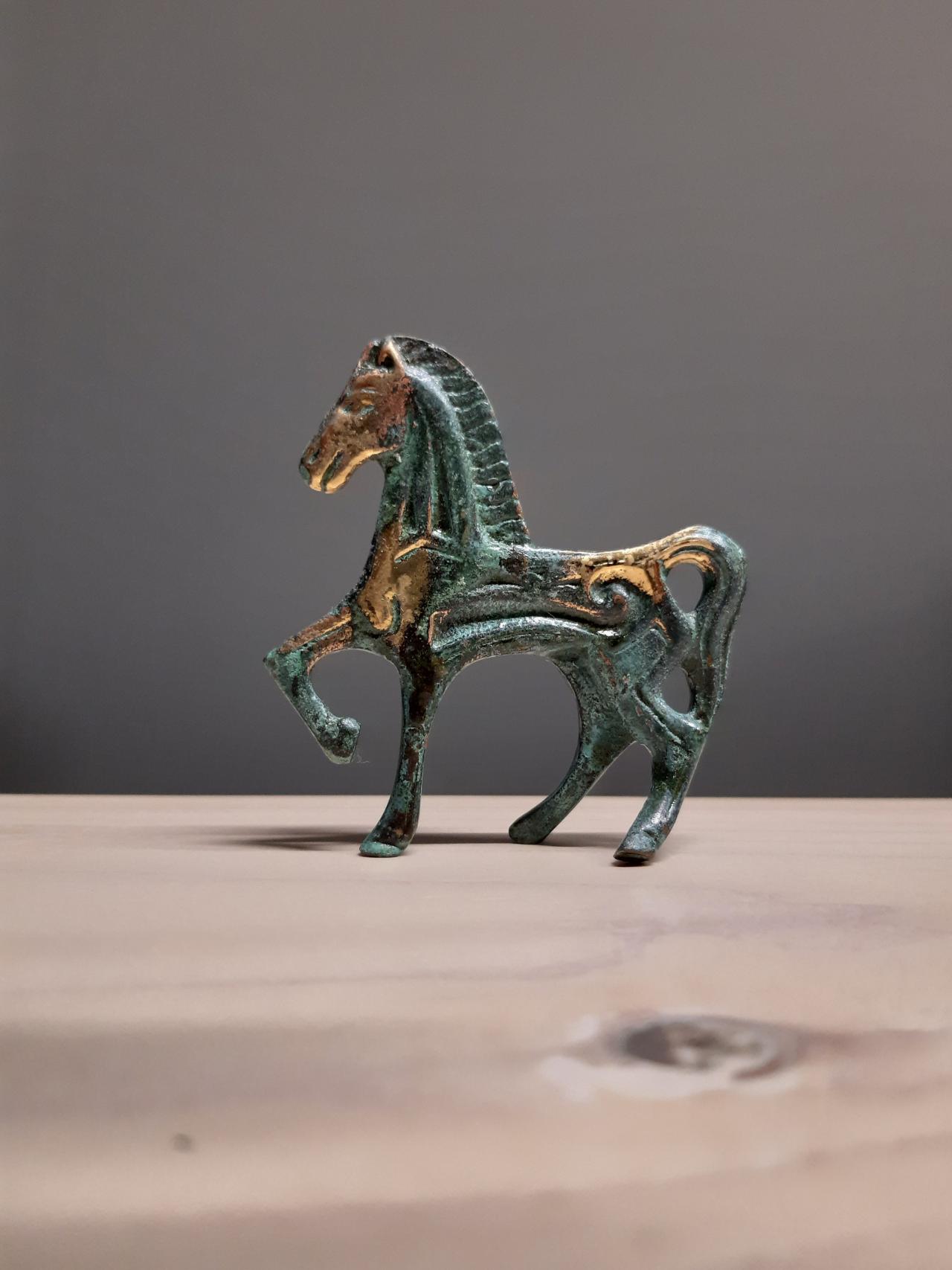 Ancient Greek Bronze Horse Sculpture Handmade Small Statue 6cm