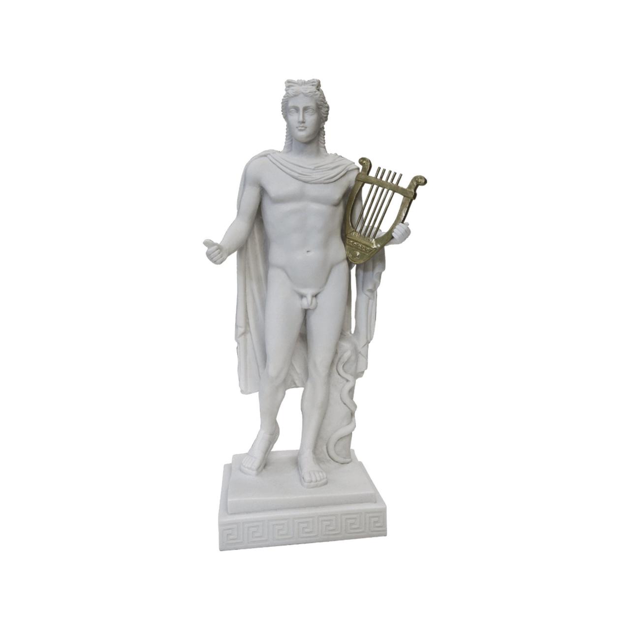 Apollo Greek Roman God Statue Holding His Lyre - Handmade Alabaster Sculpture - Model 23-39cm