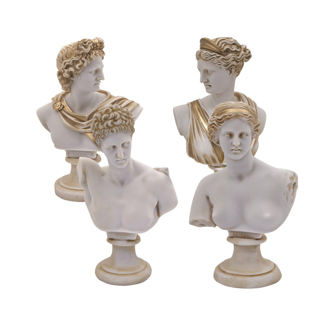 Set Busts Statues Of Apollo God, Artemis Diana Goddess, Hermes God, Aphrodite Venus Goddess 15cm Height