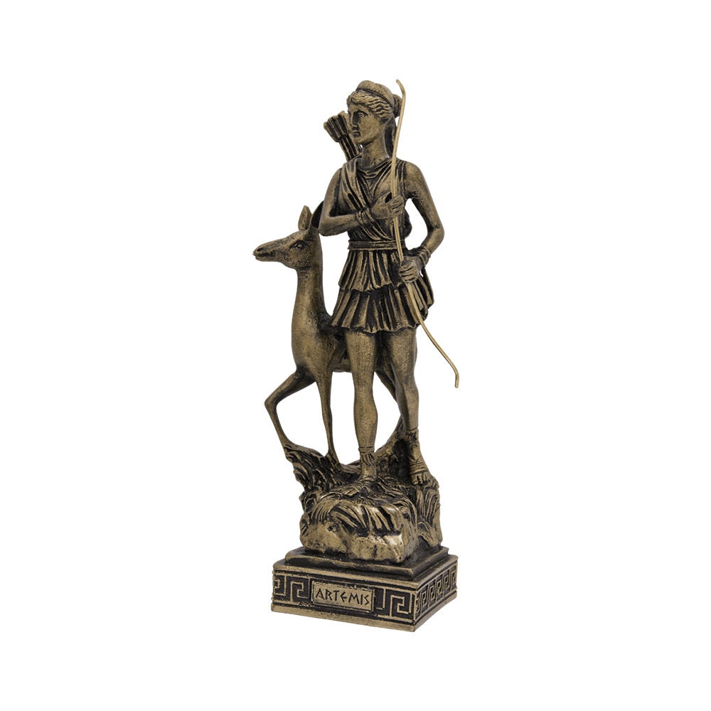 Artemis Diana Goddess Of Hunting Statue Ancient Mythology Handmade Alabaster Bronze Sculpture 17cm