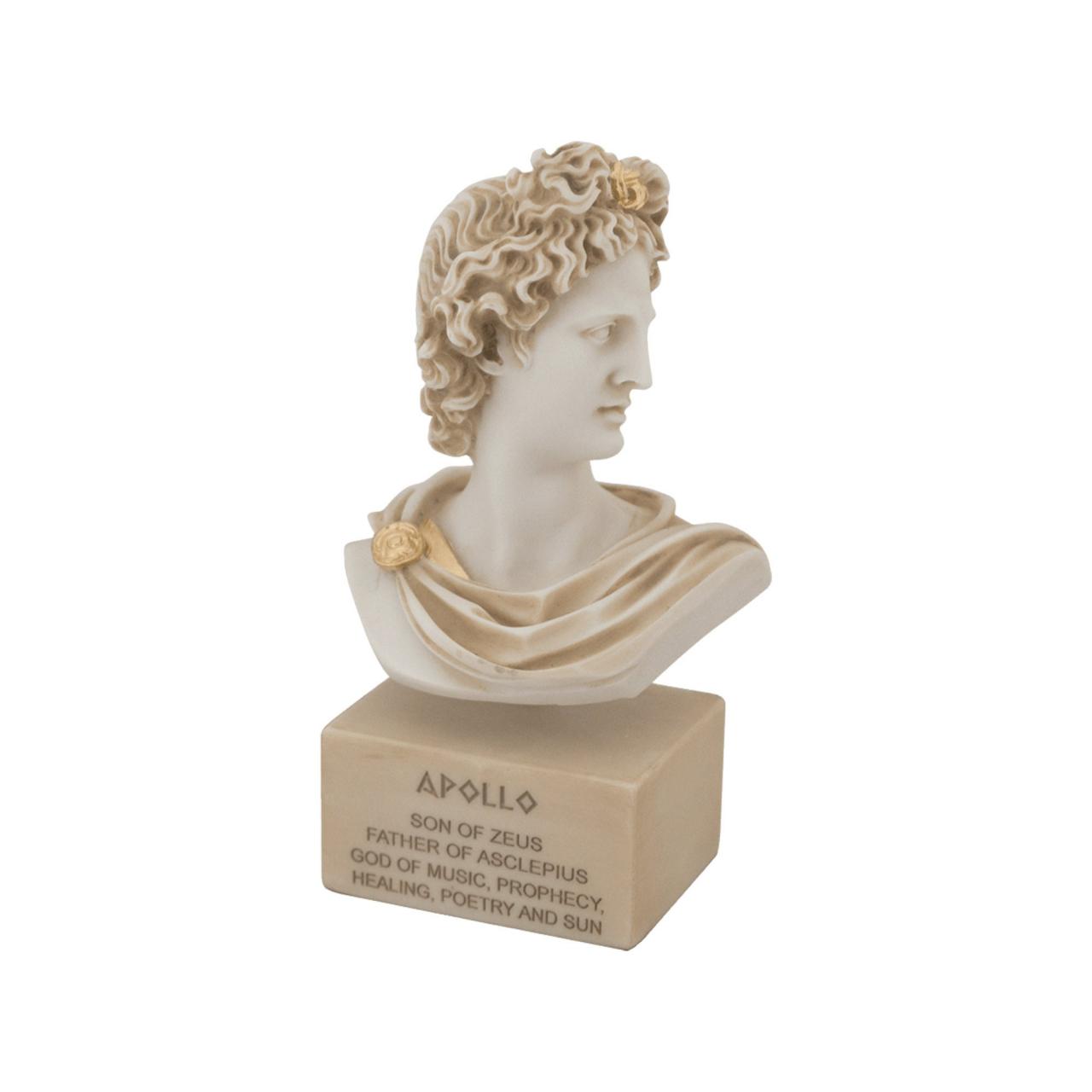 Apollo God Bust Head Statue - Greek Handmade Alabaster Sculpture 19cm - 7.48"