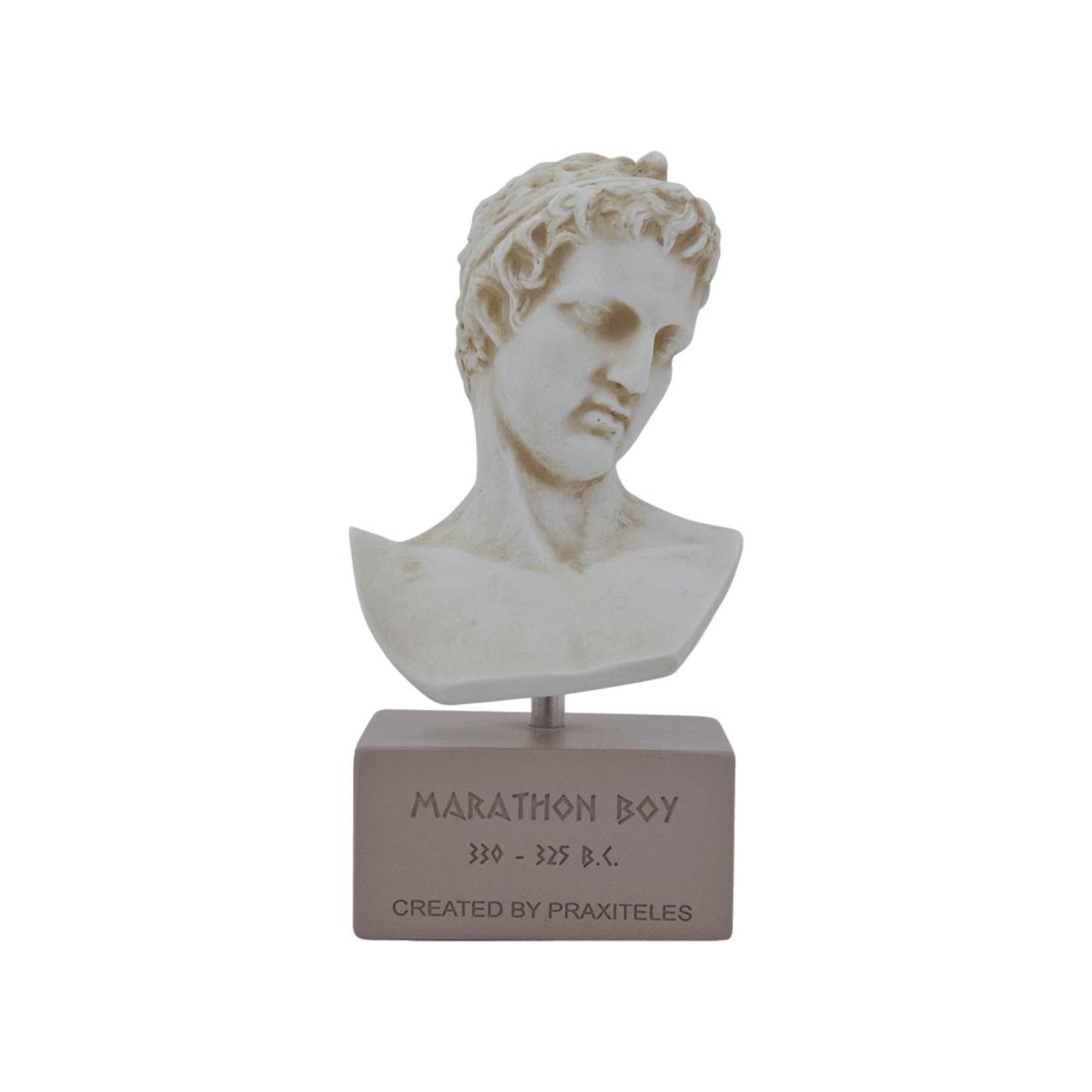 The Marathon Boy Bust Head Sculpture - Ancient Greek Handmade Alabaster Red Statue 18cm - 7.09"