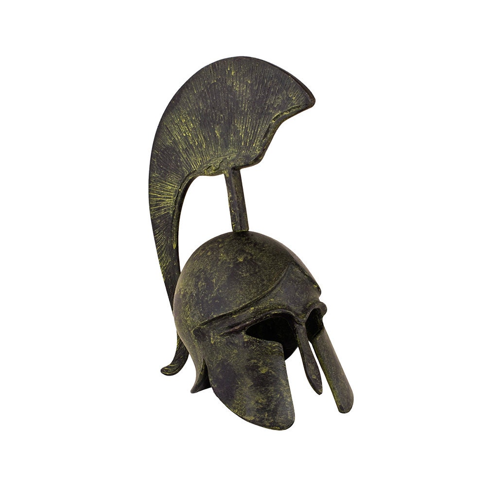 Ancient Greek Corinthian Helmet Bronze Sculpture With Crest Greek Handmade Museum Replica Craft Statue 20cm
