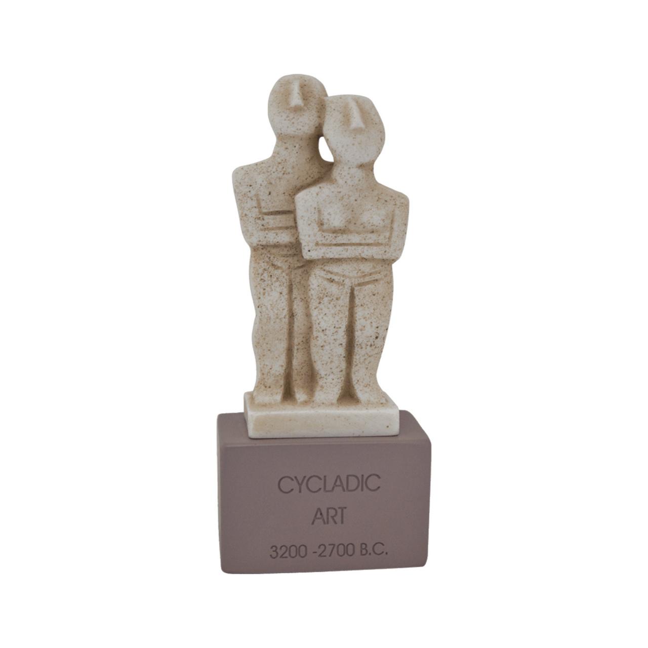 Cycladic Couple Sculpture Greek Handmade Alabaster Idol Figurine Statue 17cm - 6.70"
