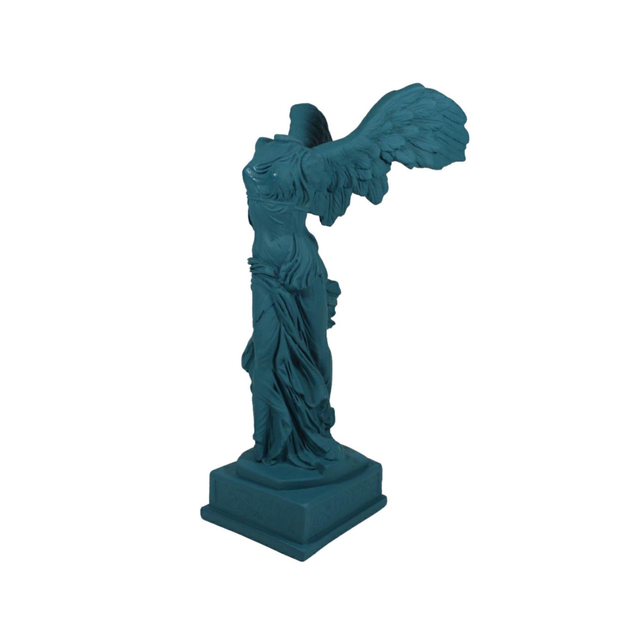Nike Winged Victory Of Samothrace Replica Louvre Museum Sculpture Handmade Statue 39cm - Petrol Color