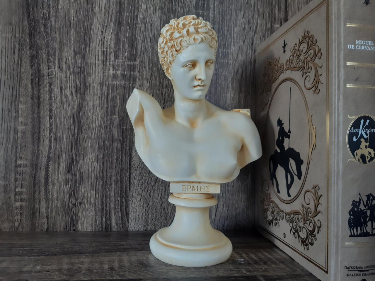 Hermes Bust Statue Greek Handmade Alabaster Head Sculpture 21cm - 8.27 Inches