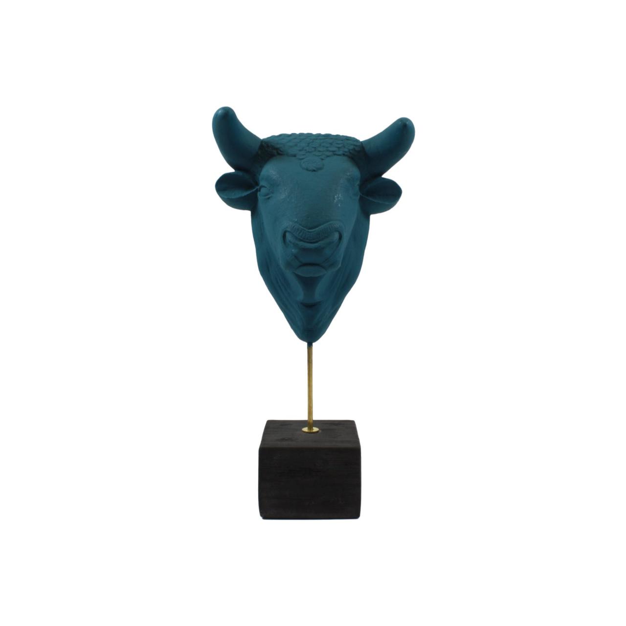 Minotaur Statue Bust Head Plaster Sculpture - Petrol Color