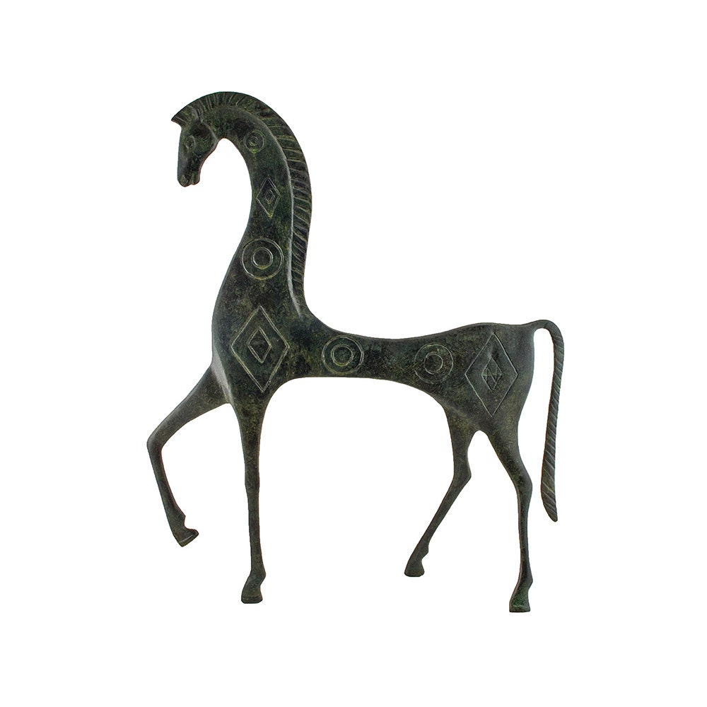 Big Ancient Greek Horse With Bowed Head Sculpture Handmade Hand Painted Craft Statue 58cm