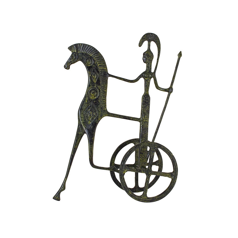 Ancient Bronze Greek Chariot Sculpture Of Goddess Athena Handmade Hand Painted Craft Statue 21cm