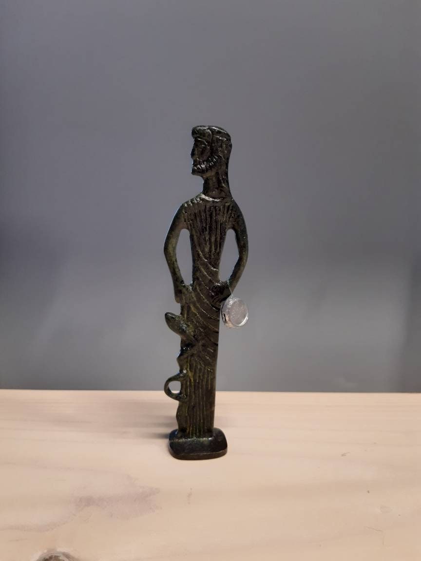 Asclepius Greek God Of Medicine Bronze Sculpture Handmade Statue 13.80cm