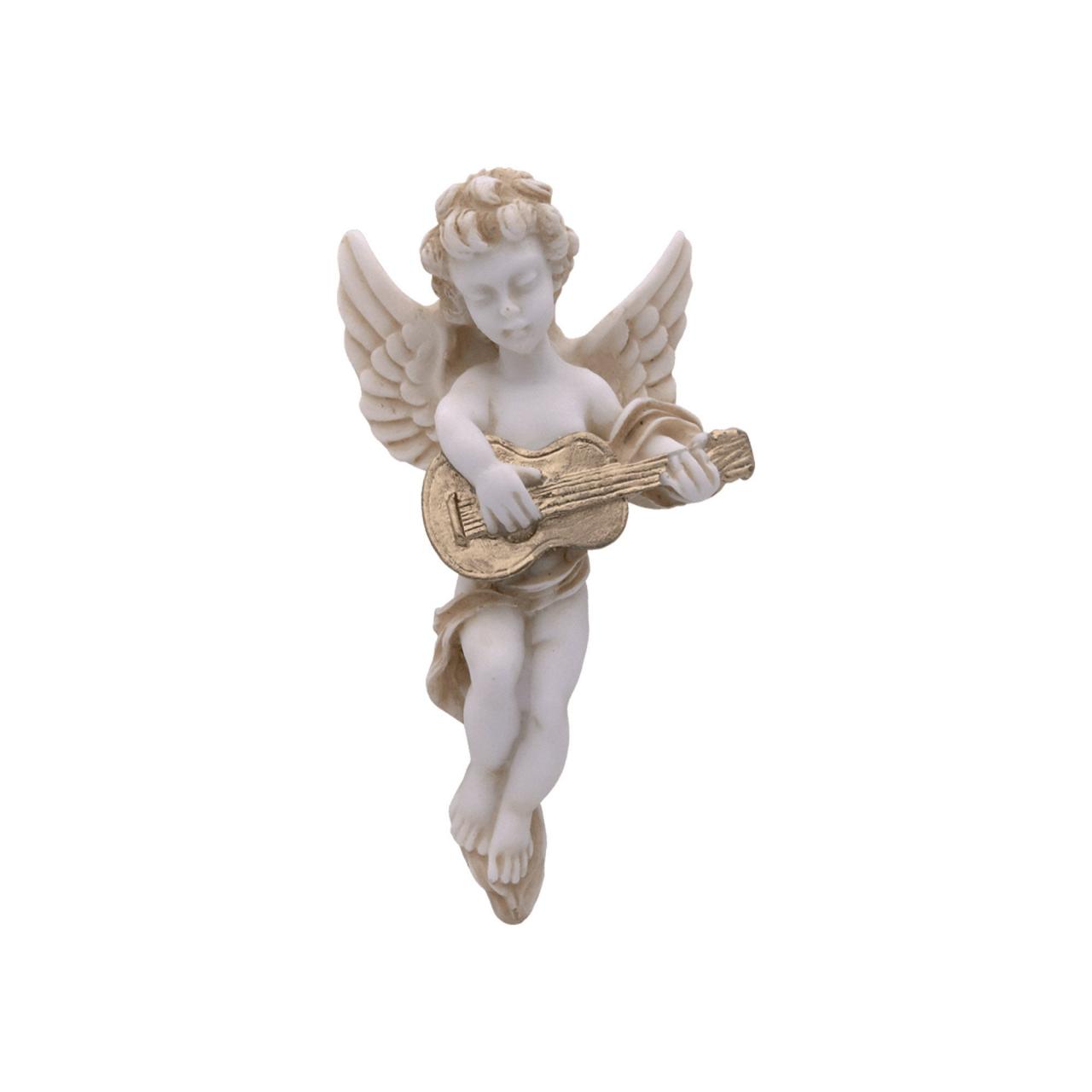 Baby Angel Statue Playing Quitar - Greek Handmade Alabaster Sculpture 15cm - 5.91"