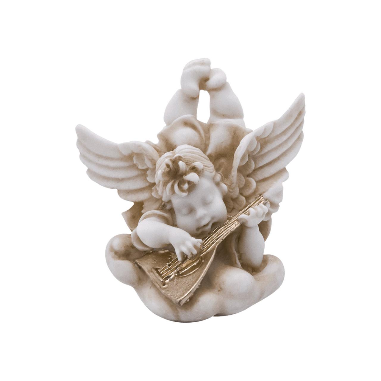 Baby Angel Statue Playing Music - Greek Handmade Alabaster Sculpture 13cm