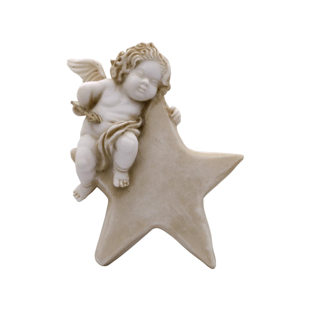 Baby Angel Sculpture Sleeping On A Star - Greek Handmade Alabaster Statue 15cm