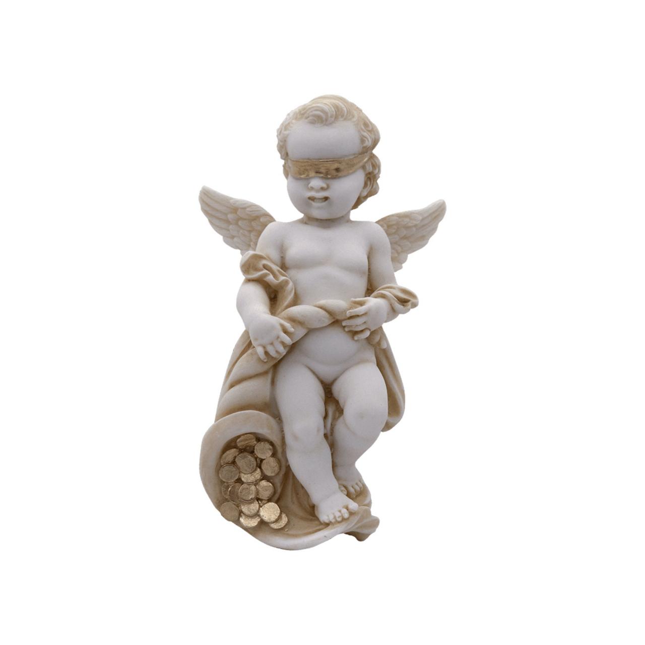 Baby Angel Statue With Lucky Coins - Handmade Greek Alabaster Statue 16cm - 6.30"