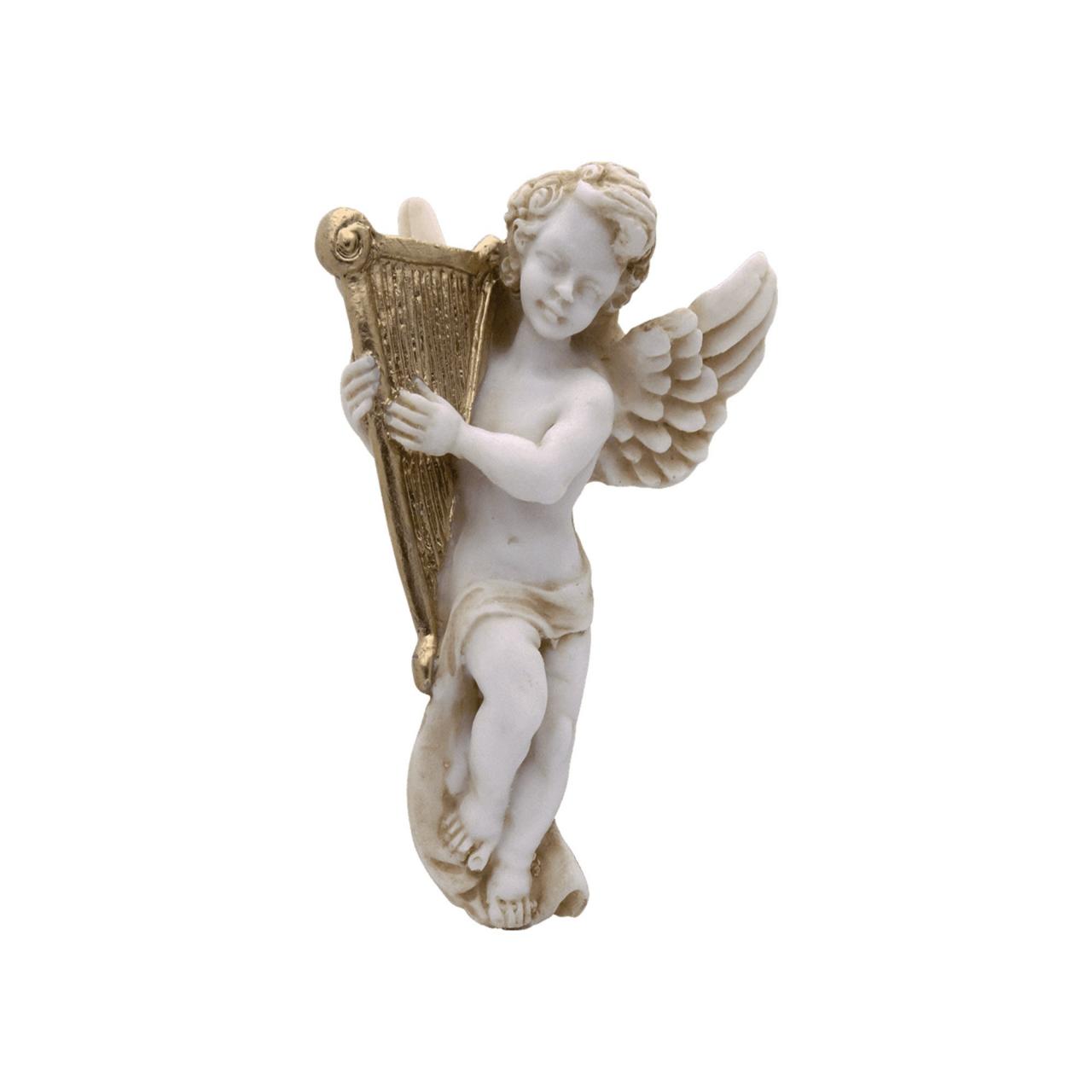 Angel Statue Playing Harp - Greek Handmade Alabaster Sculpture 15cm
