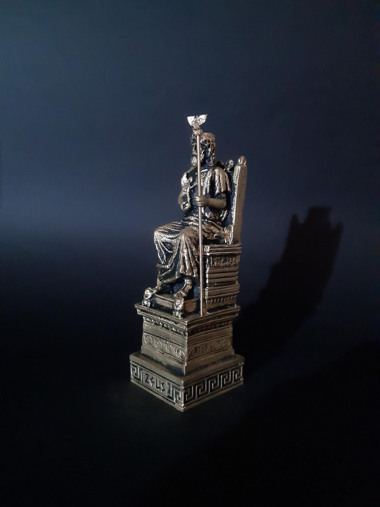 Zeus On Throne Greek Roman God Statue Handmade Alabaster Bronze Sculpture 17cm