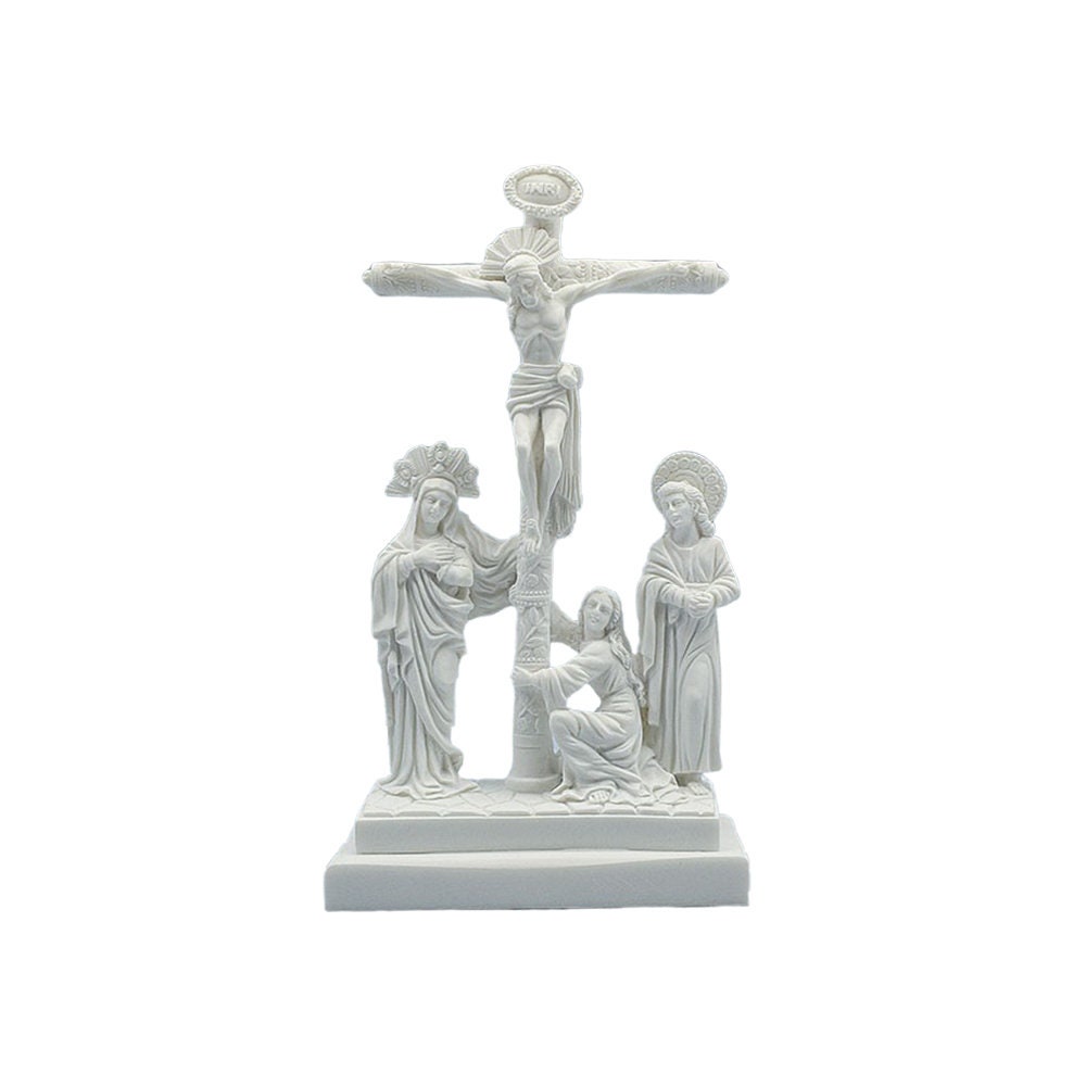 The Crucifiction Of Jesus Sculpture Marble Religious Greek Handmade Statue 28cm