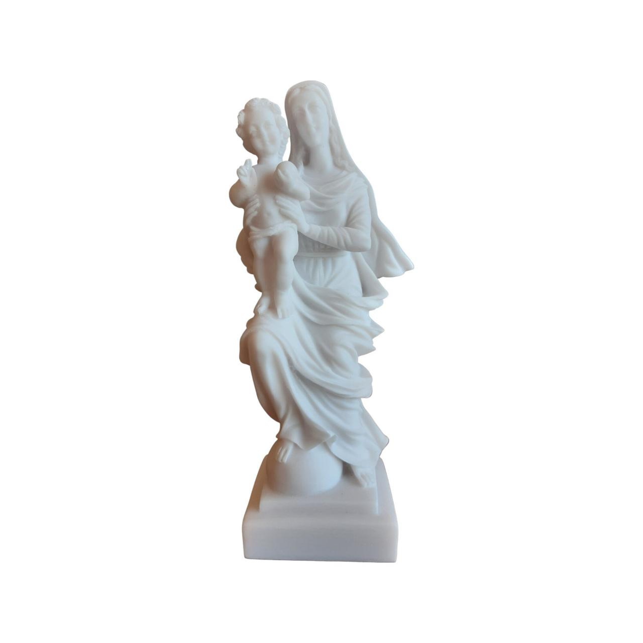 Mary Mother Holding Baby Jesus Sculpture Handmade Alabaster Christian Orthodox Religious Figurine Statue 20cm