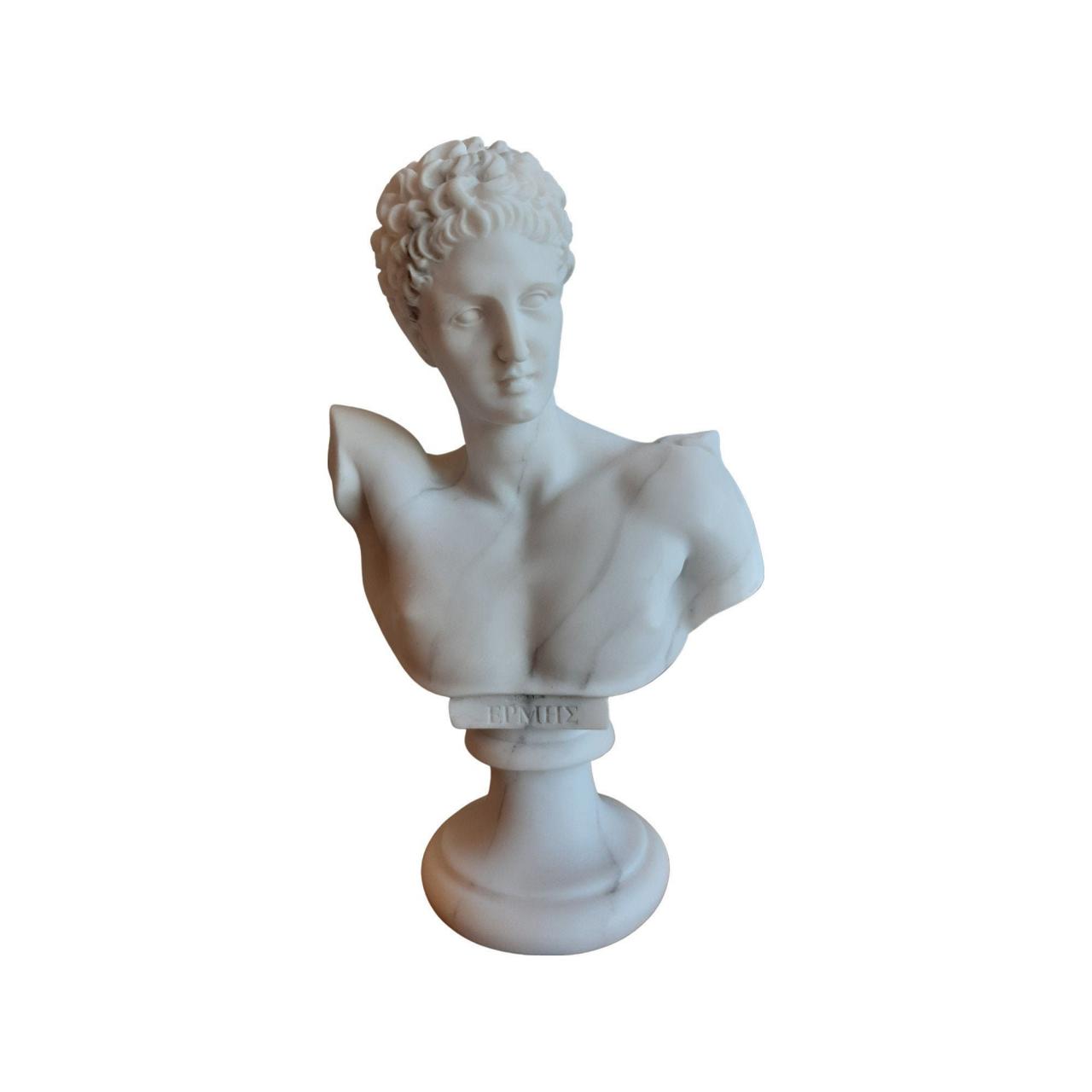 Hermes Statue Greek Roman God Bust Sculpture Handmade Marble Finish 21cm