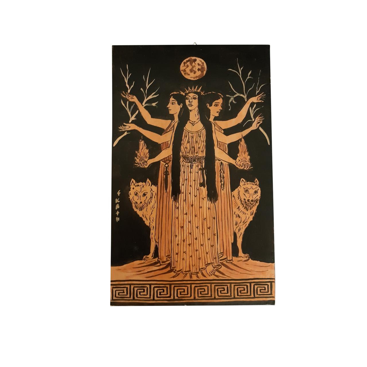 Hecate Goddess Of Magic Unique Handmade Greek Wall Painting On Wood 50cm