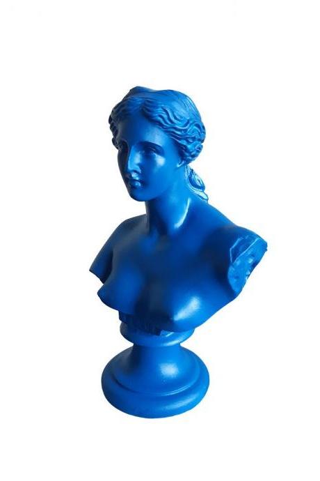 Venus Aphrodite Greek Roman God Bust Sculpture Greek Handmade Blue Statue 15cm