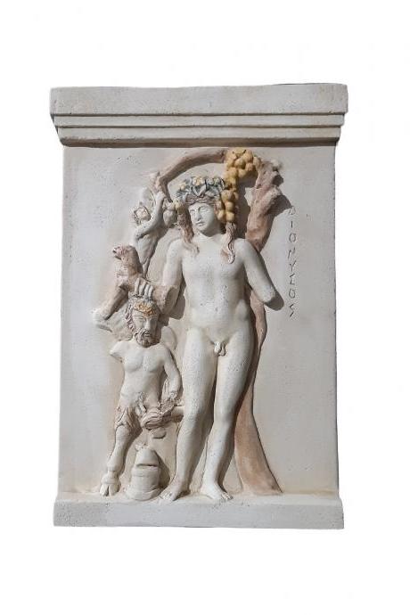 Dionysus God Statue With Pan Wall Sculpture
