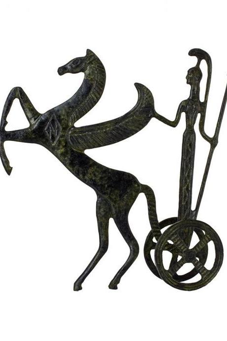 Athena Minerva Goddess and Pegasus Bronze Chariot Statue Ancient Greek Roman Handmade Craft Sculpture 19cm