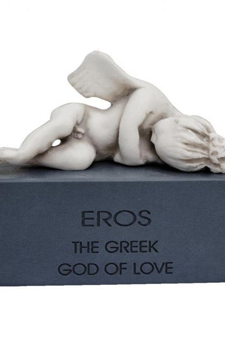 Eros Sculpture The Greek God Of Love Handmade Alabaster Figurine Statue On Marble Base 10cm