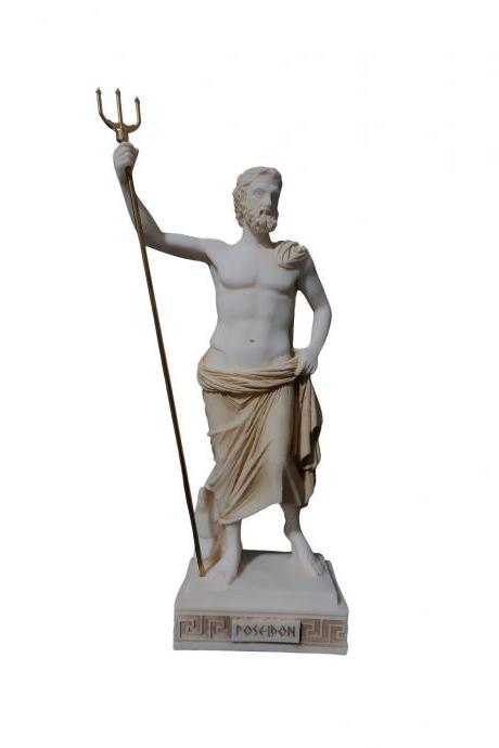Poseidon Statue Greek Roman God Handmade Alabaster Figure Sculpture 26cm
