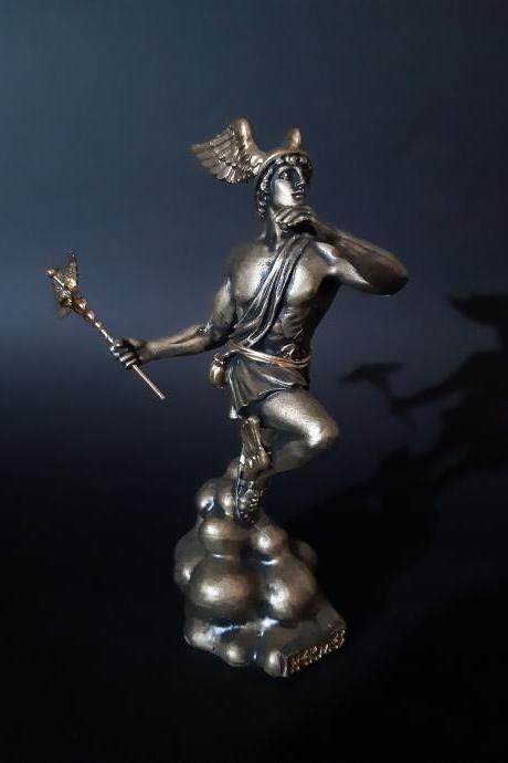 Hermes Greek God Statue Ancient Greek Roman Mythology Handmade Bronze Alabaster Sculpture 24cm