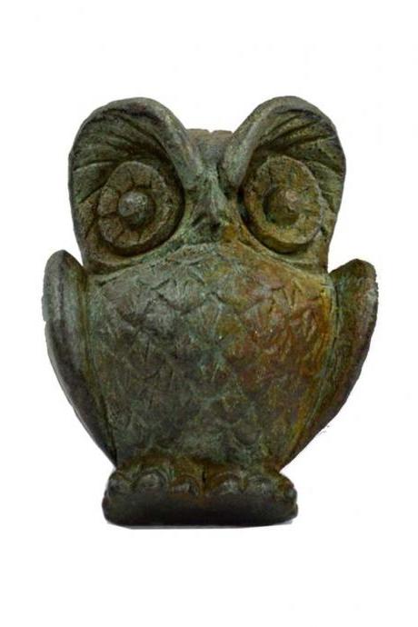 Bronzed Owl Sculpture Greek Handmade Mini Statue 7cm