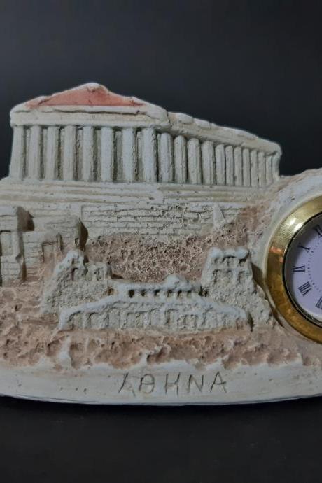 Table Clock Parthenon of Acropolis Replica Sculpture Ancient Greek Handmade Clock Statue 12cm